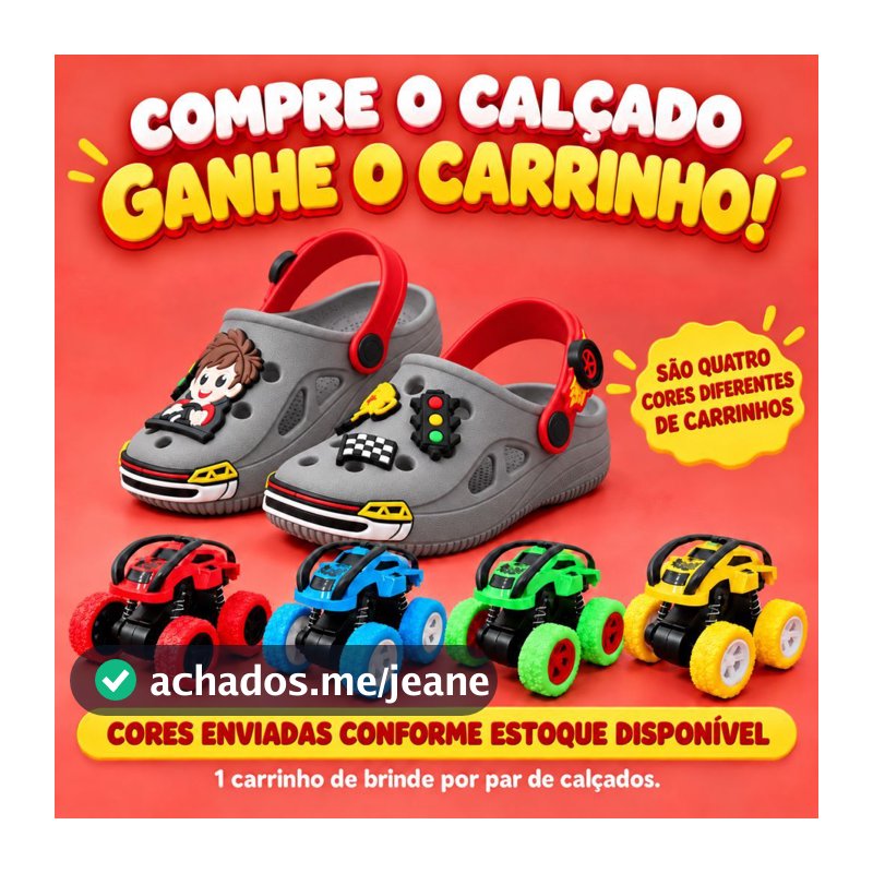 Calçado Infantil Menino com Carrinho Monster  Macio e Confortável Tira Traseira antiderrapante