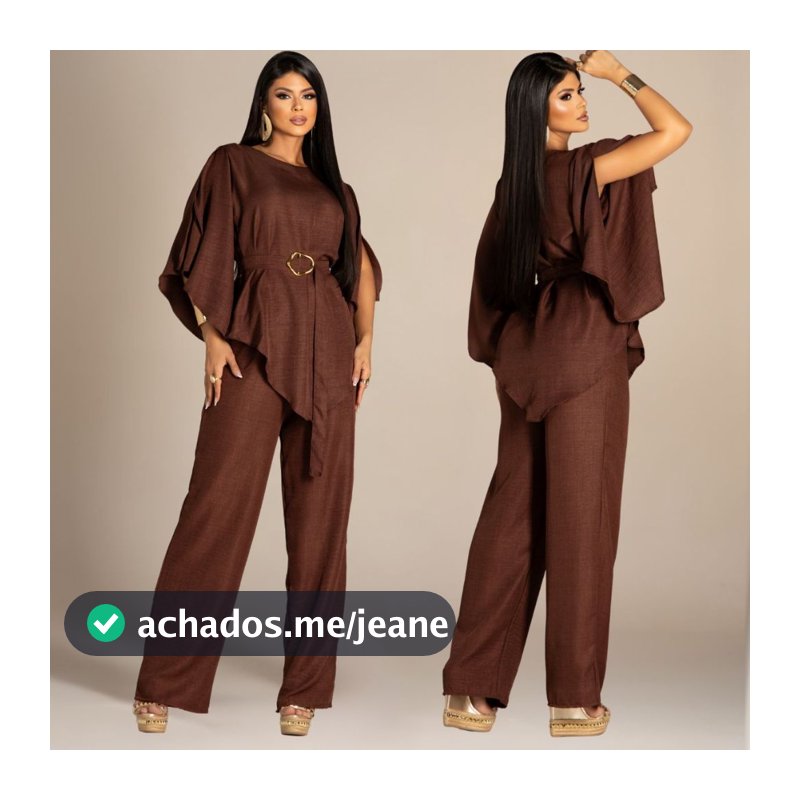 ⁠Conjunto Blusa Calça e Pantalona Tecido Crepe dunas Elegante Soltinha Perna Larga Wide Leg Com Cinto Manga Compida