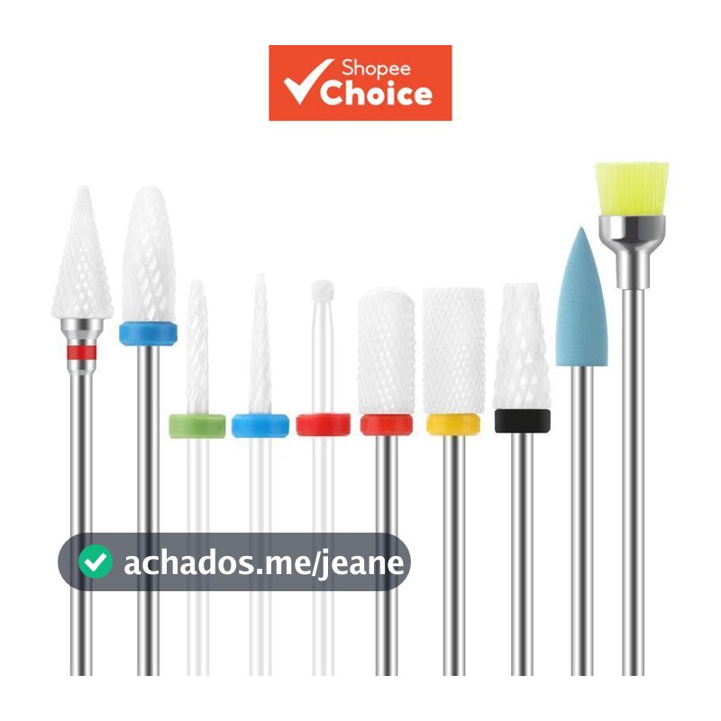 Conjunto de 10 peças de pontas de cerâmica para unhas para polimento e limpeza de unhas, compatível com lixadeiras de