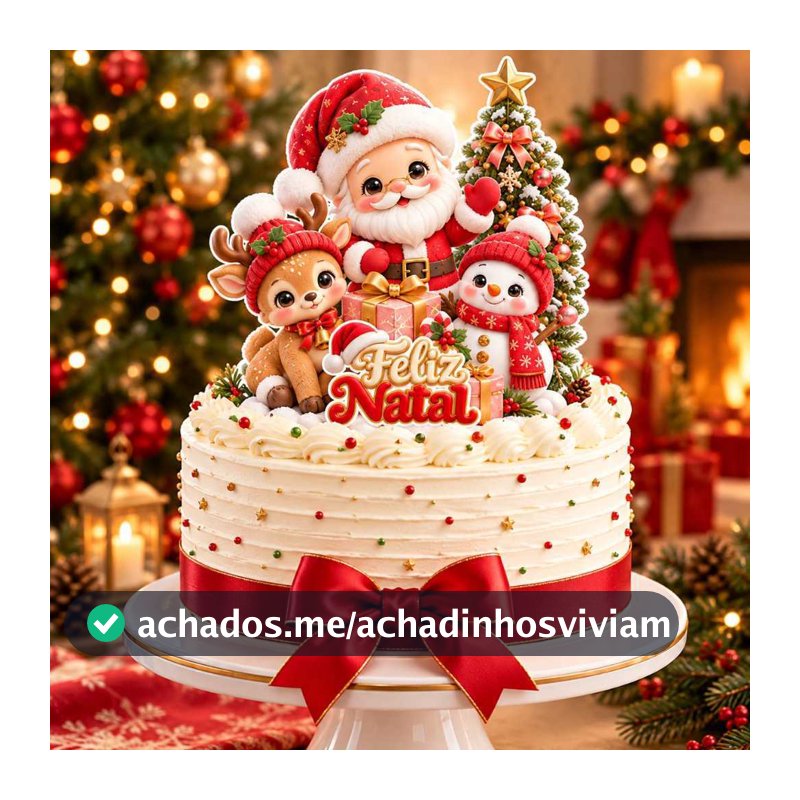 Topo de Bolo Natalino Decorativo | Topo de bolo Papai Noel | Festa Natalina | Confeitaria e Comemoração