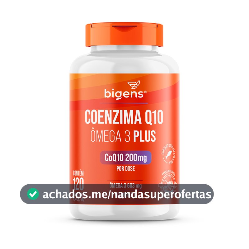 Coenzima Q10 + Ômega 3 TG Plus: 200mg CoQ10, 603mg Ômega 3 + Vitamina E | 120 Cápsulas | Bigens