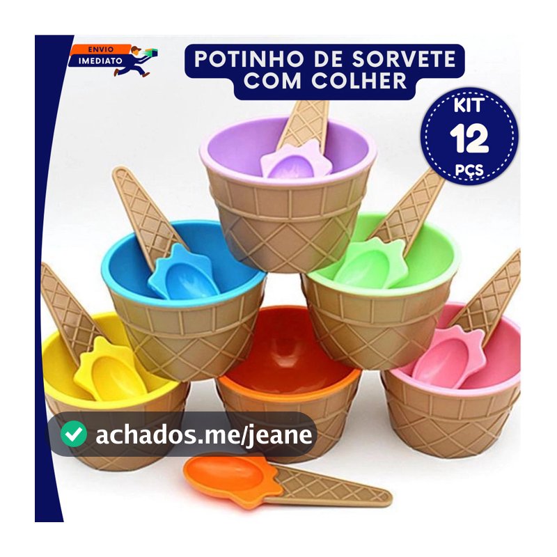 Jogo 04, 06 ou 12 Potes Plástico Tigela Para Sorvete Potinho De Sobremesa Com Colher Casquinha Festa