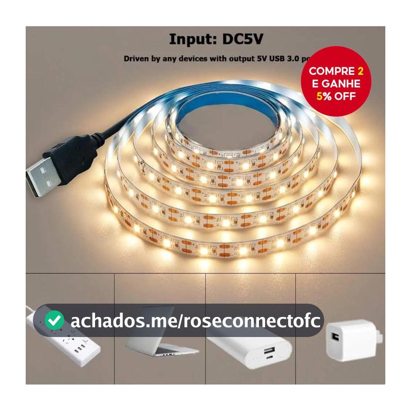 Fita de LED 2835 USB 5V – Luz Branca Quente e Fria para Iluminação Ambiental de TV, Decoração de Casa – Luminária