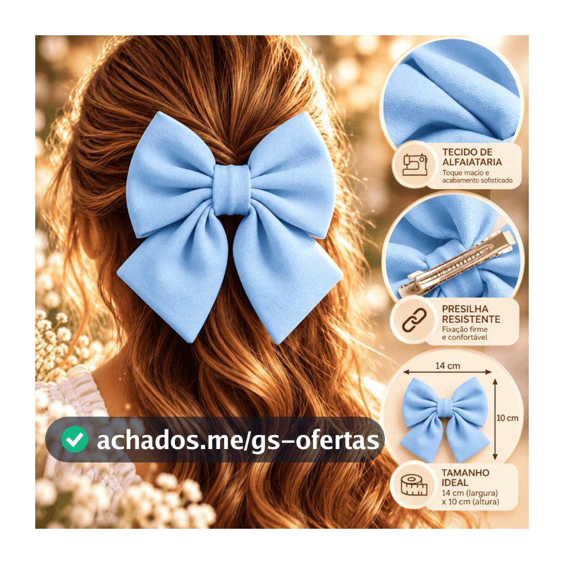 Laço de Cabelo Grande Alfaiataria 14x10cm Infantil Menina Mulher com Presilha Bico de Pato