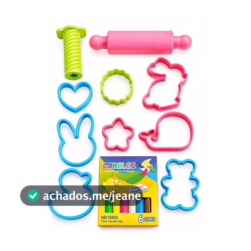 Kit Massinha De Modelar Infantil Com Cortadores/Forminha E Rolo