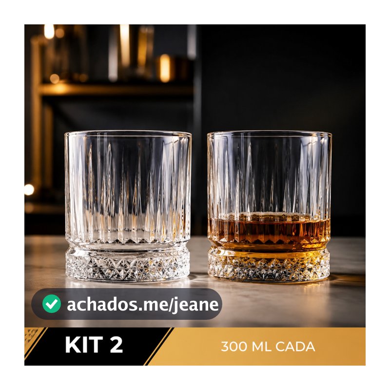 Jogo 2 Copos de Vidro 300mL Decoração Elegante  Whisky