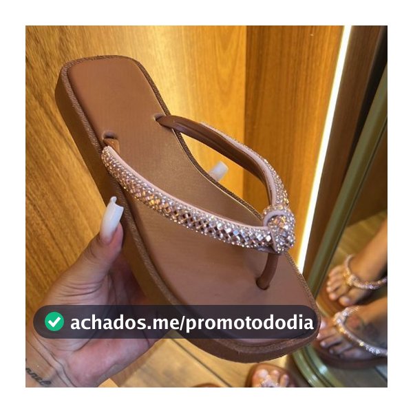 Chinelo feminino confortável de dedo com correias detalhe nó de brilho strass Luxo bico quadrado