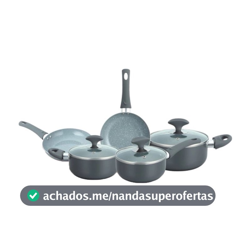 Conjunto de Panelas Cerâmica Cazza Chef Cinza 5 Peças