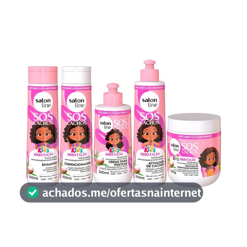 Kit Shampoo + Condicionador + Máscara + Ativador de Cachos + Creme de Pentear SOS Cachos Kids Hidratação