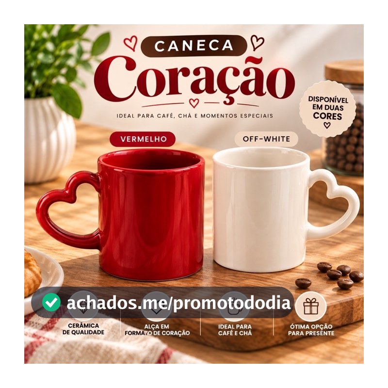 Caneca Coração 200ml Cerâmica Premium Bordô ou Off white Alça Coração Xícara Café Chá Presente Casal Dia dos Namorados