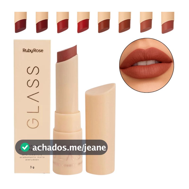 Batom Creamy Matte Glass Ruby Rose Alta Cobertura Aveludado Acabamento Matte