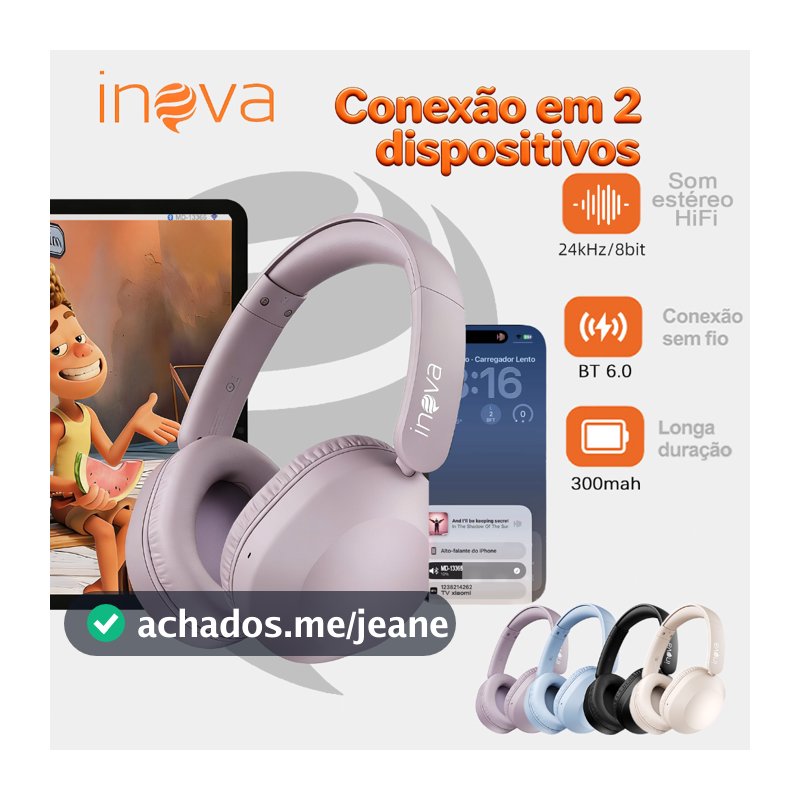 Inova Fone de ouvido Headphone Bluetooth 6.0 alto-falantes de 40 mm HiFi Conecte 2 dispositivos