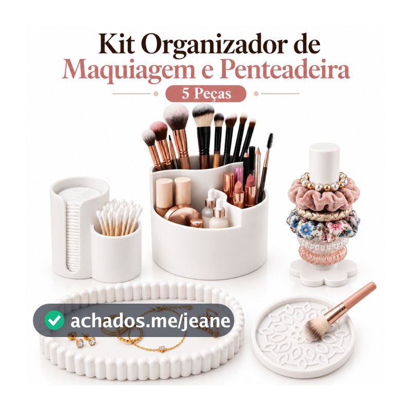 Kit Organizador de Maquiagem Penteadeira 5 Peças Porta Joias Cosméticos Algodão e Elásticos