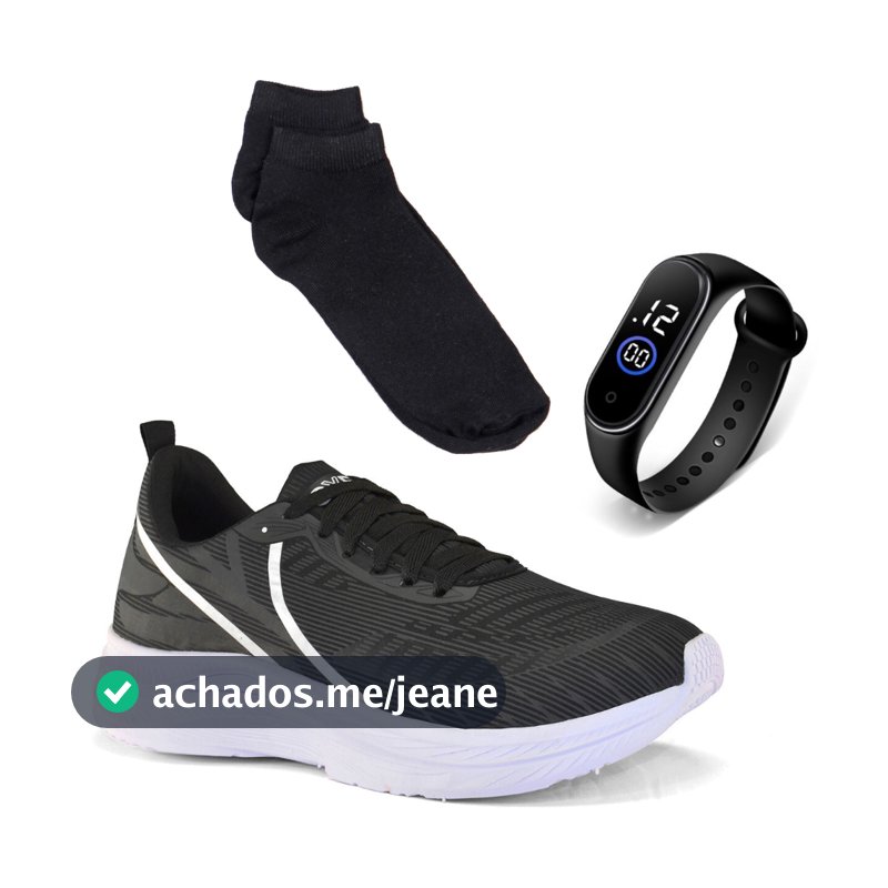 Tênis Masculino Leve Academia + Kit Relógio + Meia Academia Corrida Confortável Promoção