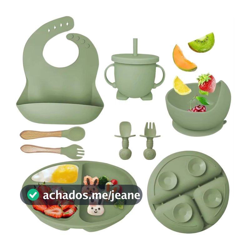 NOVO 2026 Conjunto De Louça De Silicone Para Bebês Tigela De Jantar Sippy Cup Bibs Colher De Garfo BPA Jogo Alimentação
