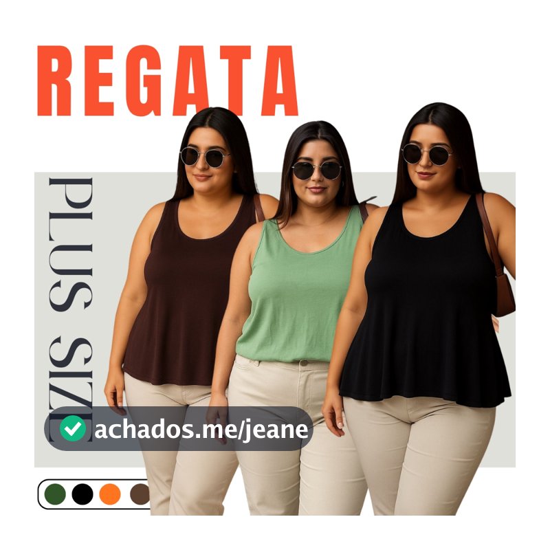 Regata Feminina Plus Size Alça Larga Tecido Elástico Tam. G1 ao G3, Ótimo Caimento.