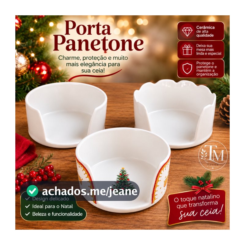 Porta Panetone de Porcelana Natalino Decorativo para Mesa Posta Natal 17cm