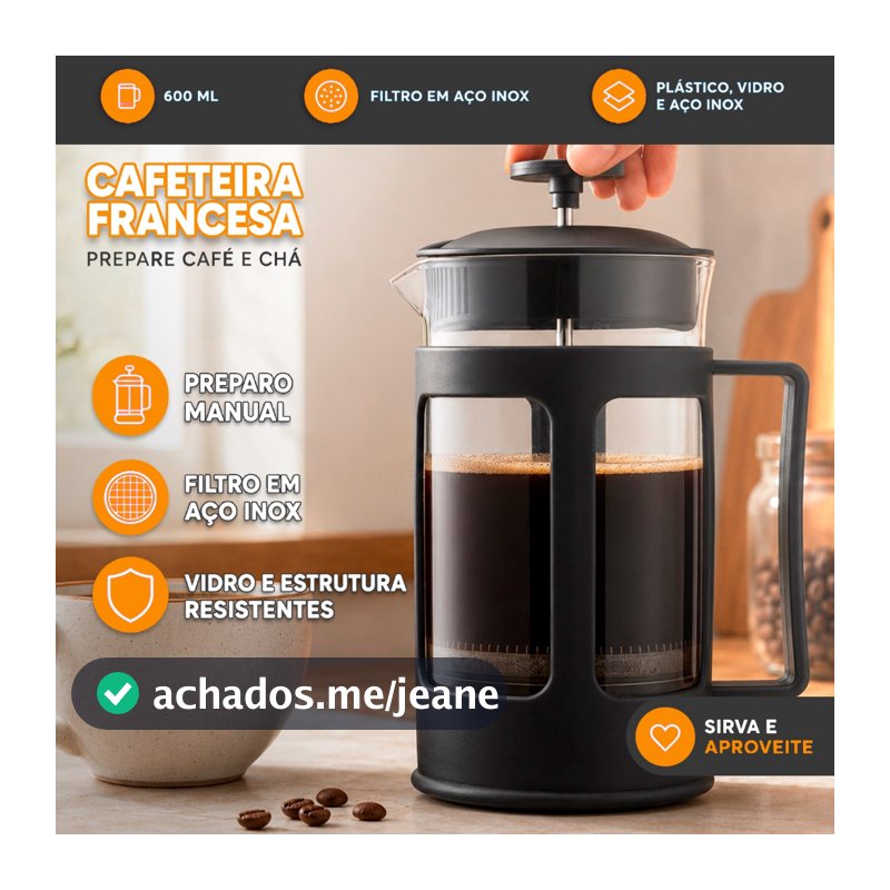 Cafeteira De Prensa Francesa 600ml Manual Premium Filtro Inox Café Chá Espumador de Leite