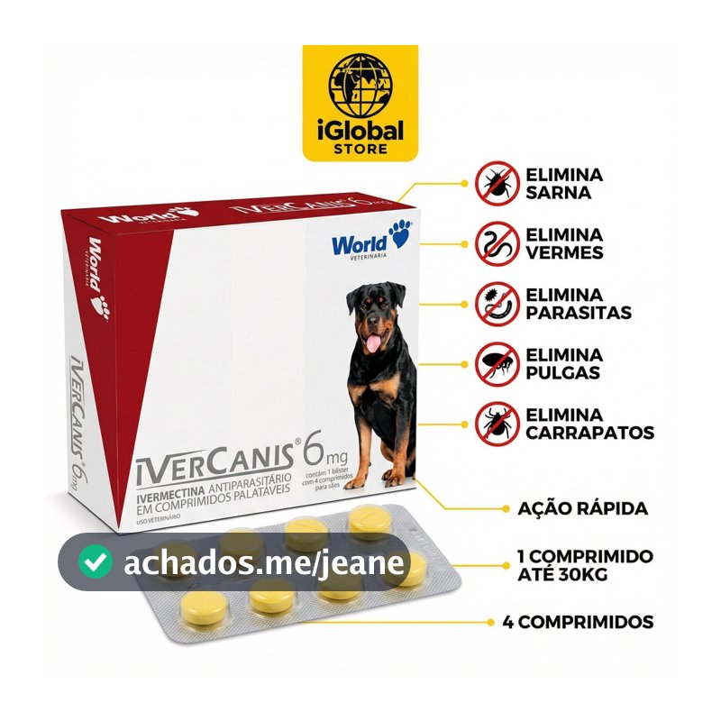 Proteção contra pulgas e carrapatos para cachorro que dura 6 meses com 4 comprimidos
