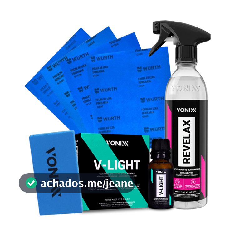 Kit Polimento Farol Revelax V-Light Vonixx Vitrificação Restaurador Farol Amarelado Taco de Lixa