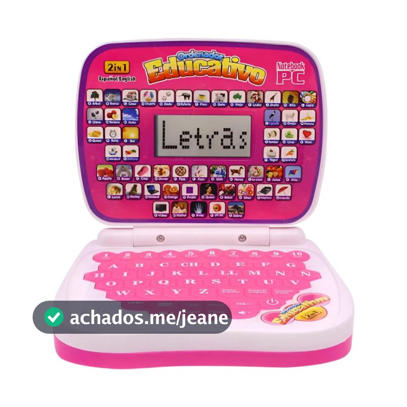 Notebook Infantil Educativo Rosa  Brinquedo Didático em Inglês e Português