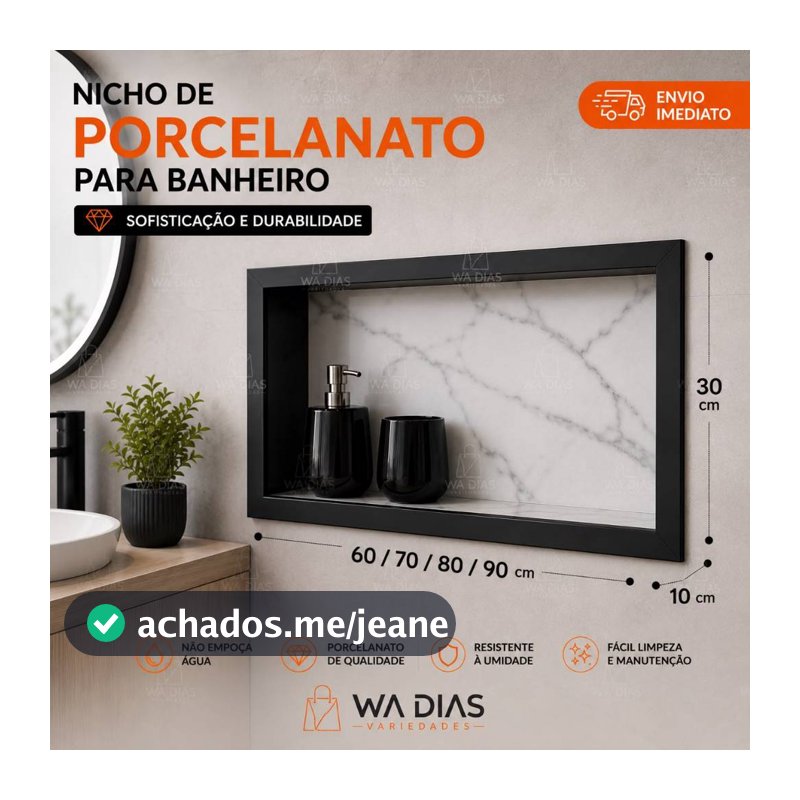 Nicho de Embutir em Porcelanato Carrara com Borda em Aluminio Branca ou Preta