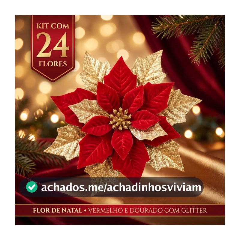 Kit 24 Flores de Natal Artificiais Bico Papagaio Com Glitter Decoração Árvore de Natal E Kit 6, 12 e 18