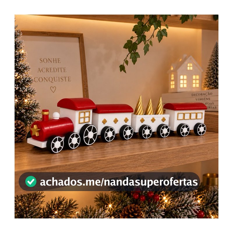 Trem De Natal 4 Vagões Articulados | Trenzinho Decoração Enfeite Natalino Vila Natalina Papai Noel
