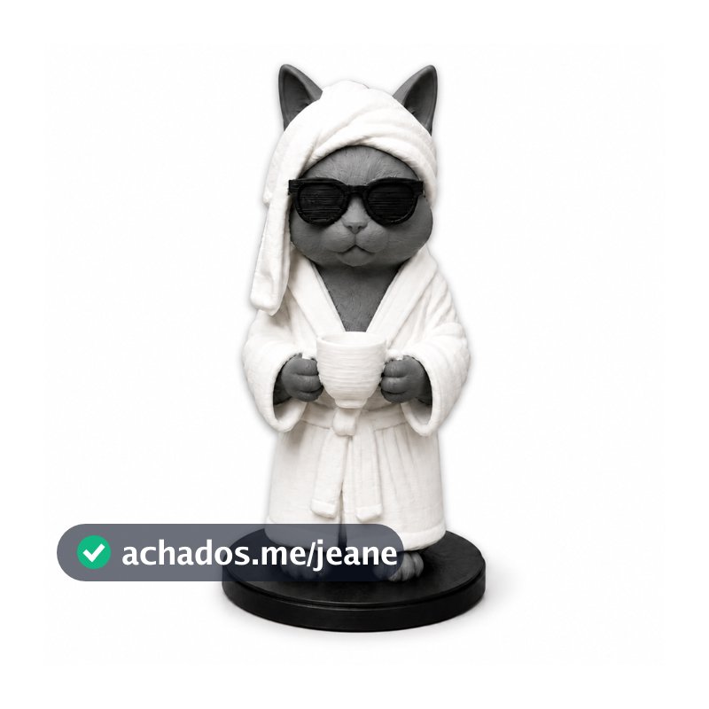Miniatura Gato de Roupão 3D Decorativo | Estátua Gato Estiloso para Mesa e Presente
