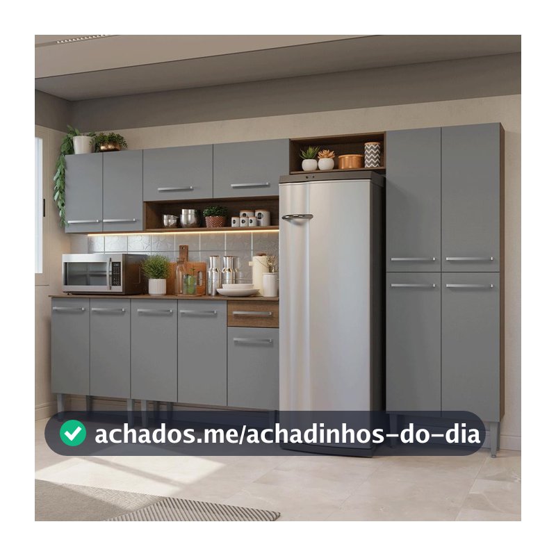 Armário de Cozinha Completa 293cm Rustic/Cinza Emilly Madesa 011