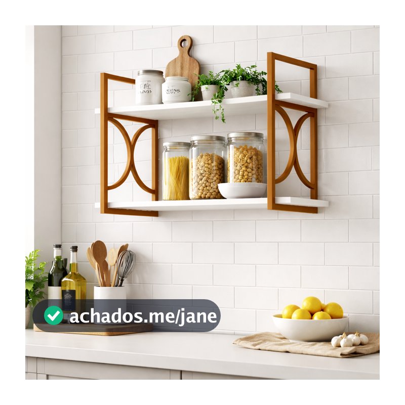 Prateleira Nicho Suspensa Estilo Industrial Base Reforçada Tampo de Madeira Mdf