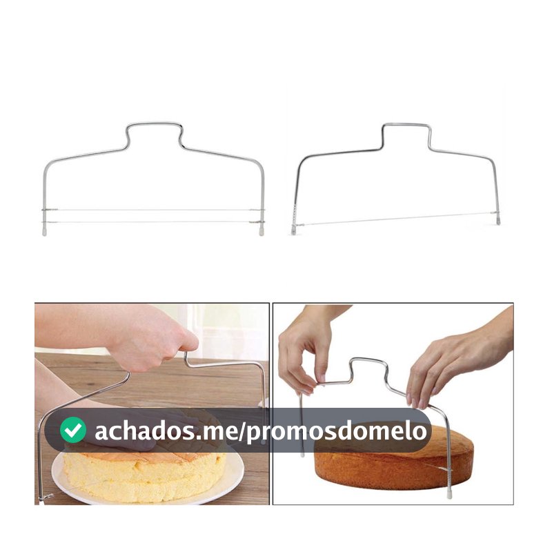 Cortador Nivelador Fatiador De Bolos Confeitaria Com Fio Duplo Ajustável Em Inox 32cm Largura