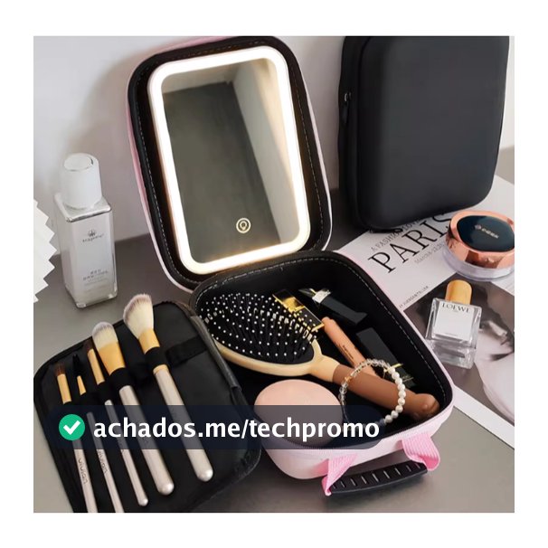 Nécessaire de Maquiagem com Espelho LED Integrado e Luz de Preenchimento.