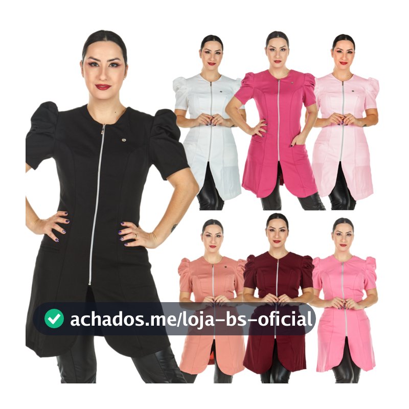 Jaleco Feminino Manga Curta Bufante Princesa Acinturado Com Zíper Várias Cores