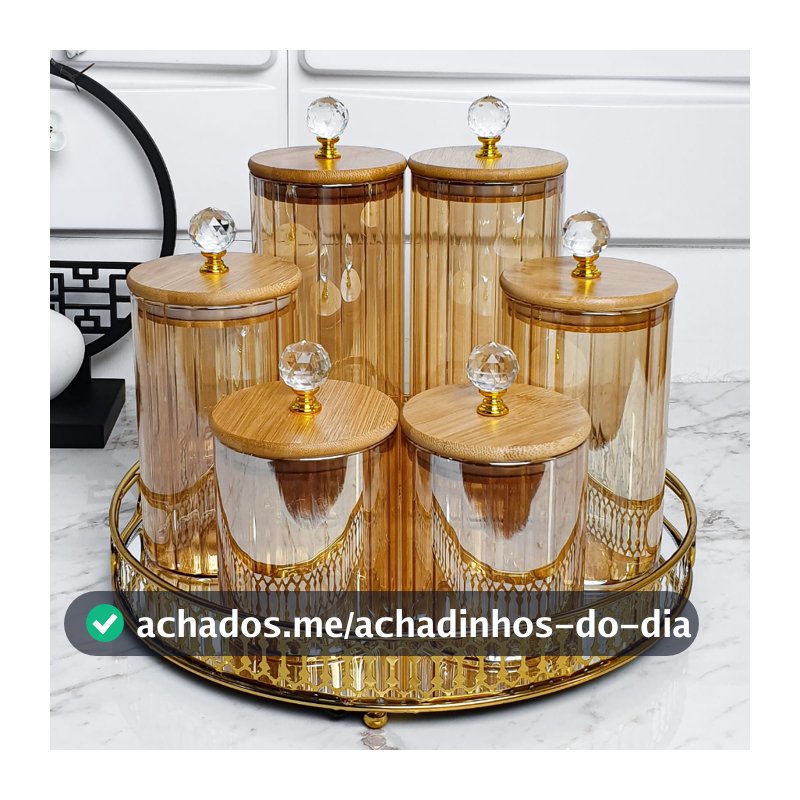 Potes herméticos porta mantimentos com tampa de bambu e vedação em silicone Âmbar com Tampa Cristal