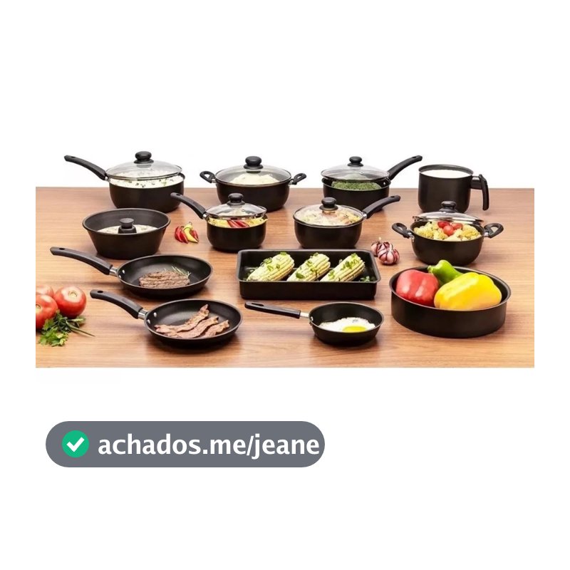 Super Conjunto Kit Jogo de Panelas Antiaderente 16 Peças Prime Tampa Vidro Saida Vapor Cor PRETO