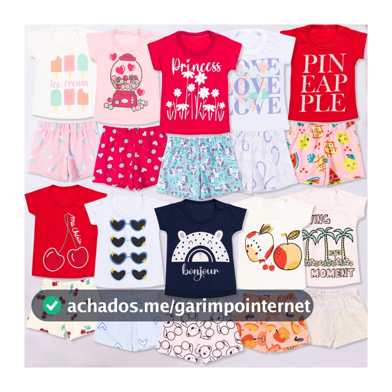 Kit 10 Peças Roupa Infantil Verão Menina - 5 Conjunto Calor Moletinho Criança e Bebe Feminino 5 Camiseta 5 Short