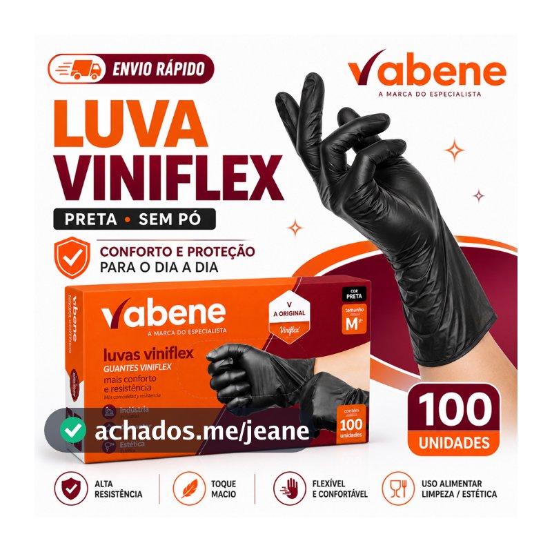 Luva Viniflex Preta Descartável Sem Pó TPE 100 Unidades | Alta Resistência Cuidado Limpeza Alimentos