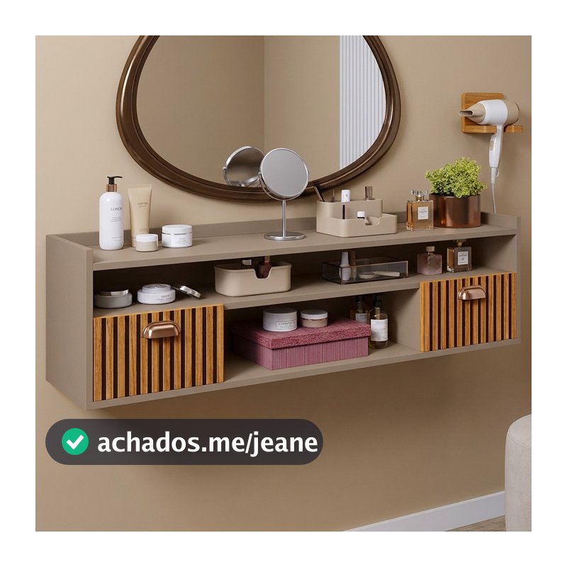 Penteadeira Camarim Maquiagem Quarto Suspensa 1.18cm Decoração Retro 2 Nichos Organizador 2 Portas