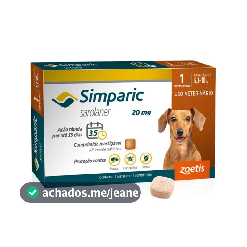 Antipulgas Para Cães Simparic 20mg De 5,1-10kg 1 Comprimido