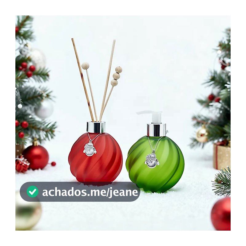Kit De Natal Frasco De Luxo Saboneteira Difusor De Vidro 280ml + Varetas Pingente de Boneco de Neve