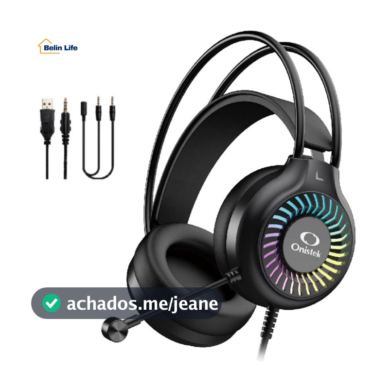 Headset Gamer RGB Onistek ON-FN649 Driver 40mm Microfone Flexível USB e P2 para PC