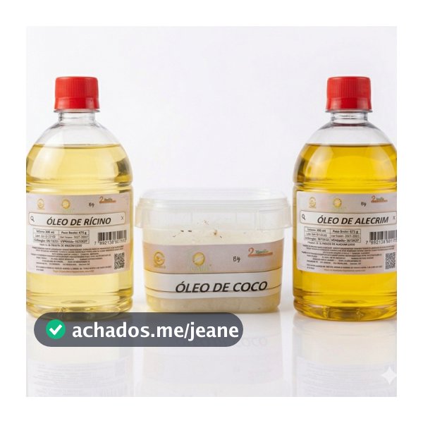 Kit Óleo de Alecrim 500ml + Óleo de Rícino 500ml + Óleo de Coco 100ml Recuperação Capilar c/ Valvula