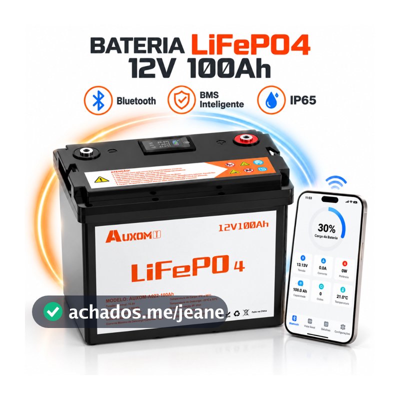 Bateria LiFePO4 12V 100Ah/314Ah Semi-Sólida | BMS 200A para Motorhme Solar Off-Grid IP65