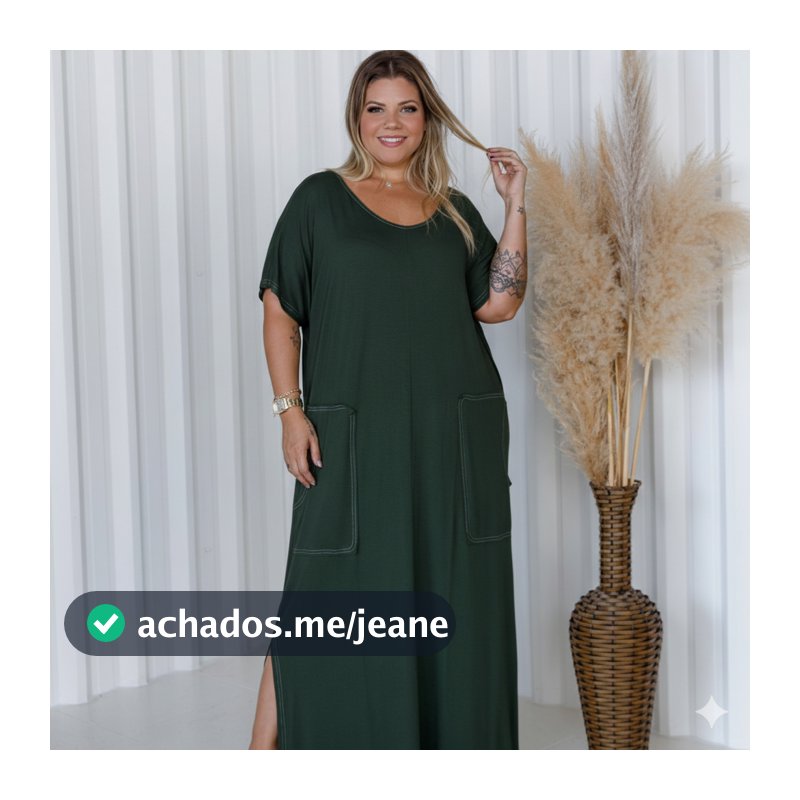 Vestido Feminino Longo Com Bolso Sobreposto Plus Size Deep