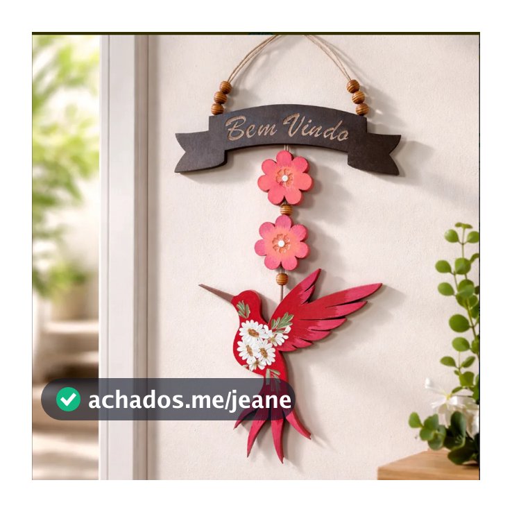 Pendente De Porta Decorativo Para Casa Bem Vindo Beija Flor - Cores