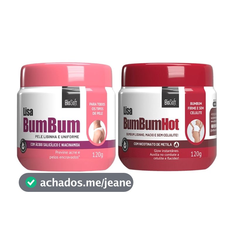 Kit Lisa BumBum BioSoft Creme + Hot Termogenico Anticelulite Flacidez Pelos Encravados Firmador Pele