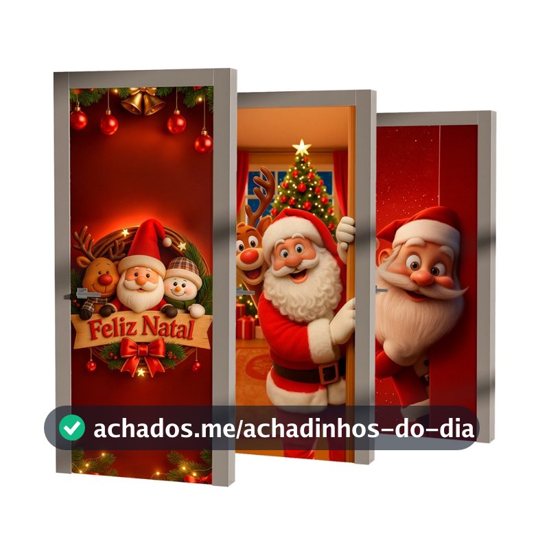 Capa de Porta Papai Noel Cute Infantil Tecido Sublimado 0.85x2.15