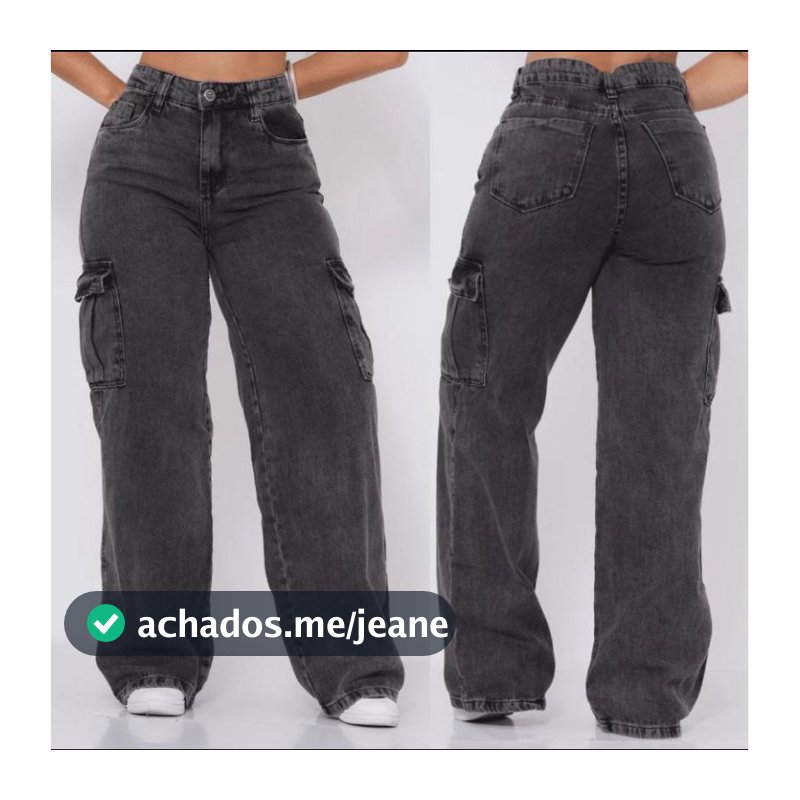 Wide Leg Cargo Jeans Grafite Marmorizado