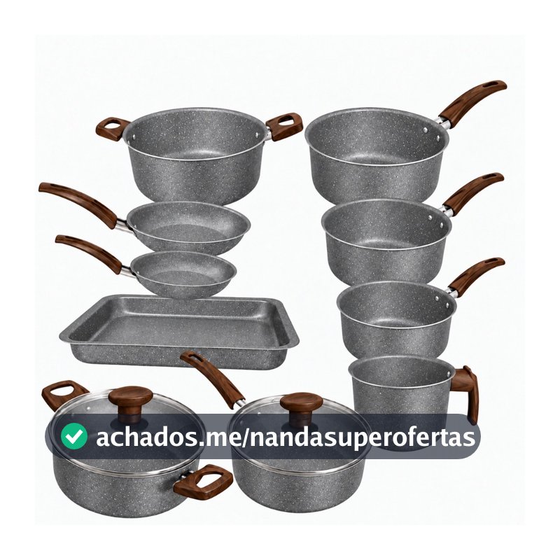 Jogo Conjunto de Panelas 10 Peças Grafite Frigideira Assadeira Fervedor Tampa de vidro